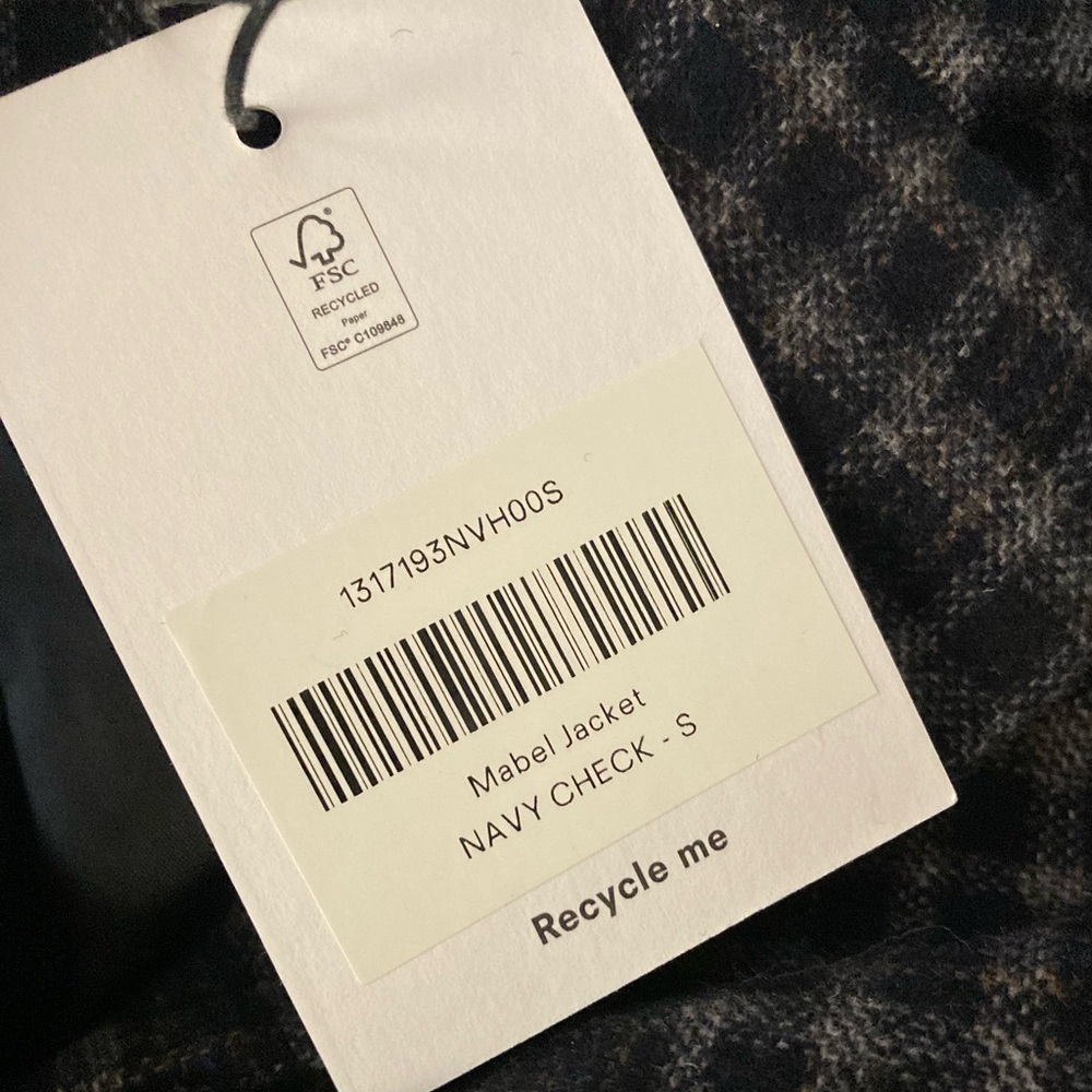 Reformation Mabel Jacket NWT Wool Blend Belted Blazer in Navy Check - Picture 9 of 12